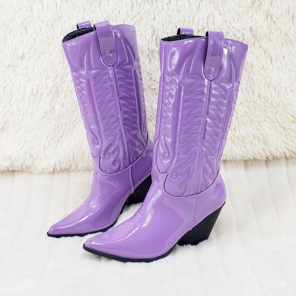 Lilac Purple Patent Western Cowboy Cowgirl Boots - Picture 2 of 13